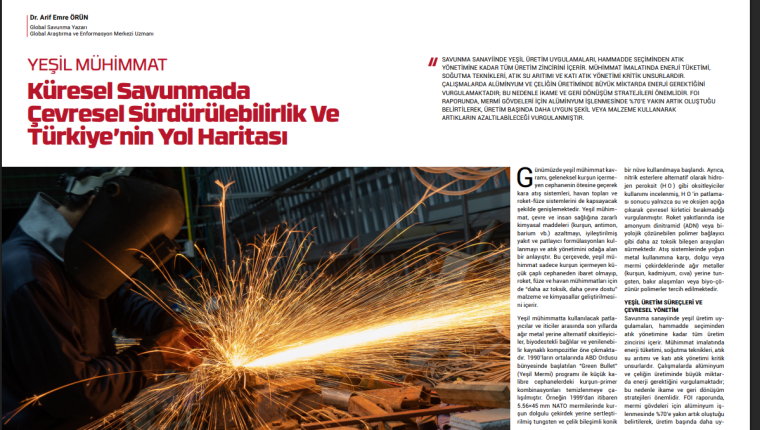 YEŞİL MÜHİMMAT Küresel Savunmada Çevresel Sürdürülebilirlik Ve Türkiye’nin Yol Haritası