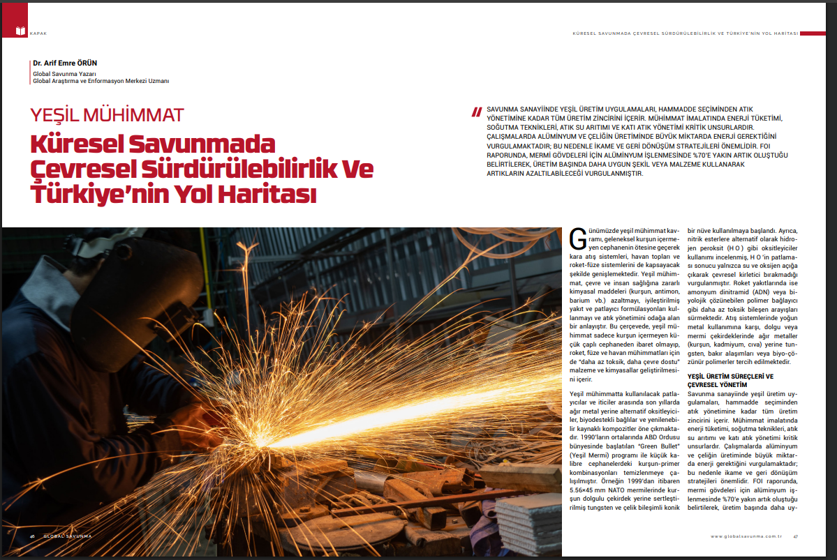 YEŞİL MÜHİMMAT Küresel Savunmada Çevresel Sürdürülebilirlik Ve Türkiye’nin Yol Haritası